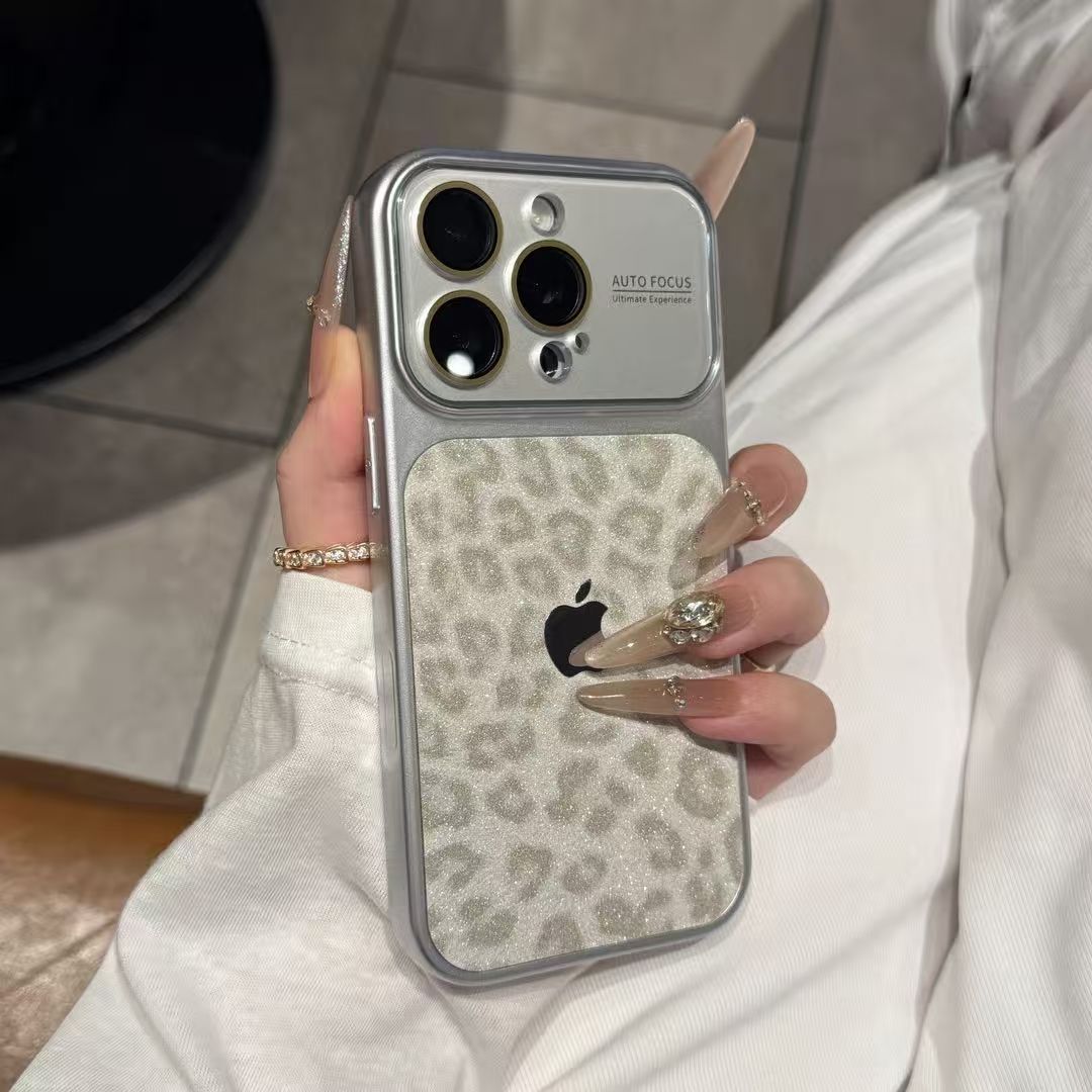 Large-Window Glitter Leopard Print iPhone Case