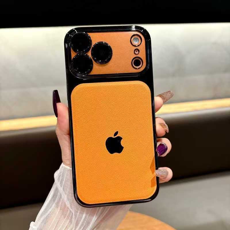 spliced electroplated leather textured iPhone protective case