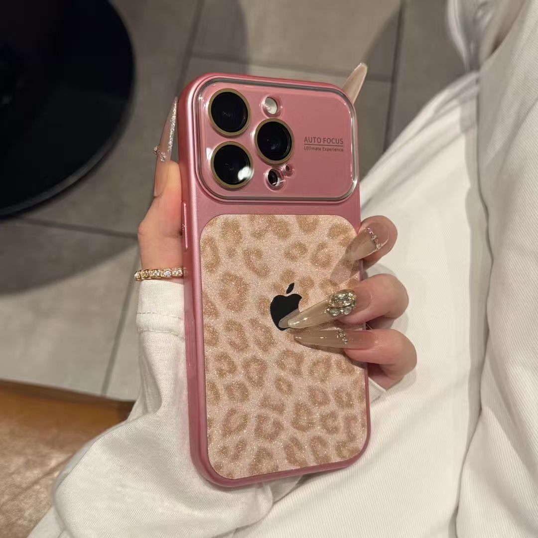Large-Window Glitter Leopard Print iPhone Case