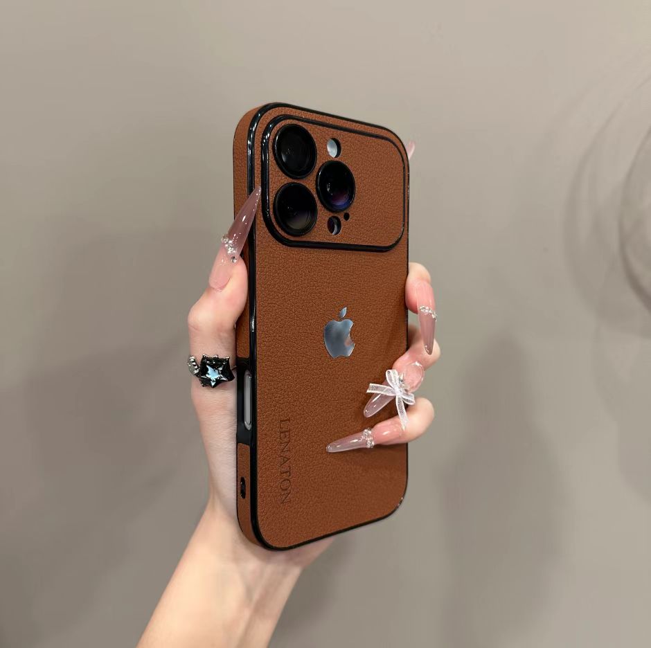 Leather-textured, large-window iPhone protective case