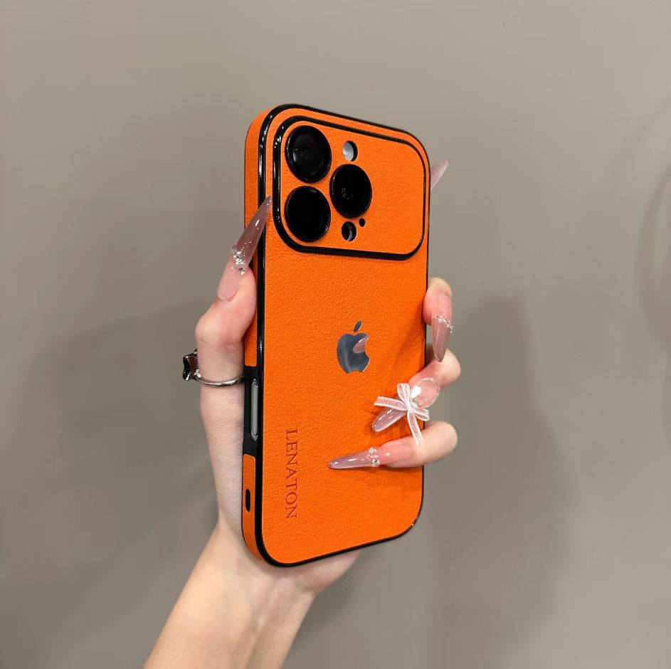Leather-textured, large-window iPhone protective case