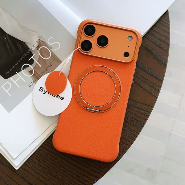 Vegan leather frameless magnetic stand iPhone protective case